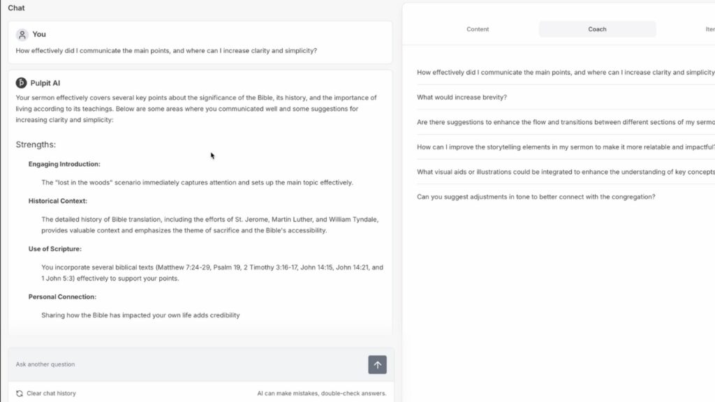 Pulpit AI coaching and feedback