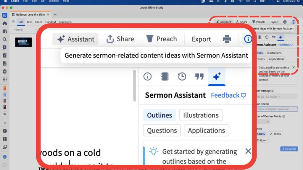 Logos Sermon Assistant AI button