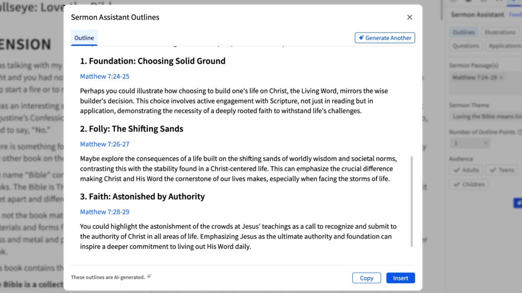 Logos Sermon Assistant AI outline 3 points