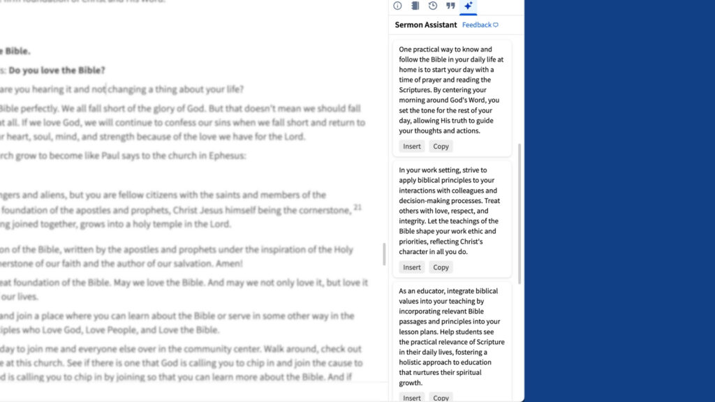 Logos Sermon Assistant AI application example