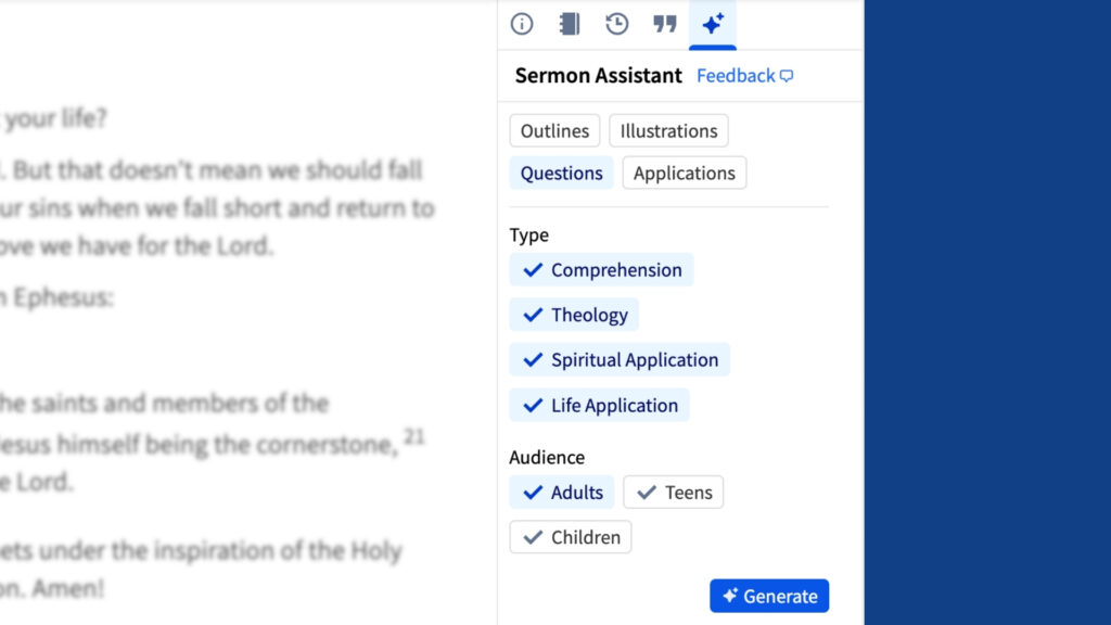 Logos Sermon Assistant AI discussion questions